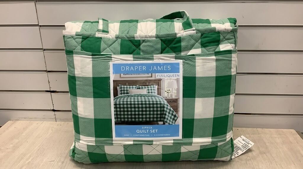 Draper James full/queen 3-piece green and white checkered quilt set in packaging