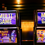Two slot machines displaying "MULTI GAME" with games "Stinkin' Rich" and "Golden Egypt" in a casino setting.