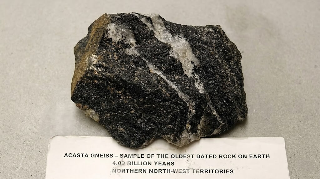 Acasta Gneiss rock sample, the oldest dated rock on Earth at 4.03 billion years, from Northern Northwest Territories.