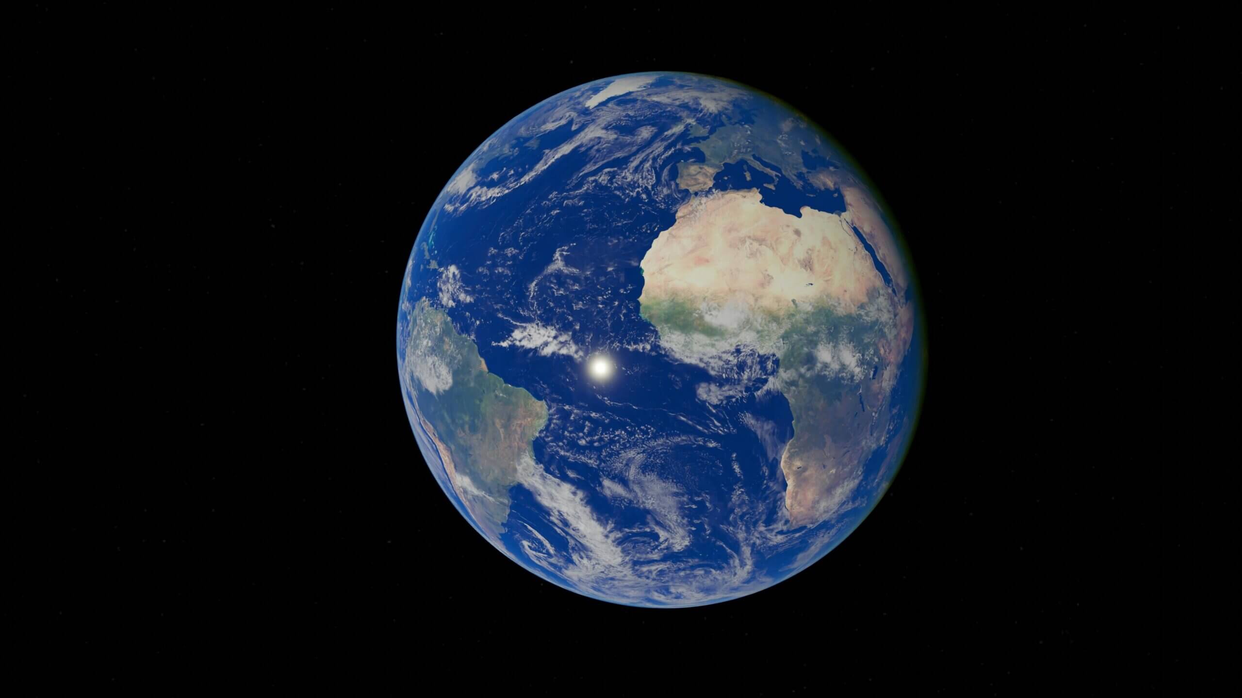 View of Earth from space showing the Atlantic Ocean, parts of Africa, and South America