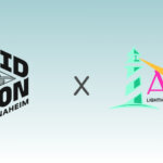 VidCon Anaheim logo next to AGP Lighthouse Edutainment logo with a lighthouse and spotlight on a light blue background