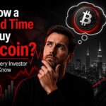 Man contemplating Bitcoin purchase with declining BTC, ETH, NASDAQ, S&P 500, and DOW stock charts in background