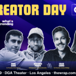 AI Creator Day event banner featuring Rebecca Grone, Mike Gioia, DeStorm Power, Caleb Ward, and Taryn Southern at DGA Theater, Los Angeles.
