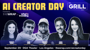 AI Creator Day event banner featuring Rebecca Grone, Mike Gioia, DeStorm Power, Caleb Ward, and Taryn Southern at DGA Theater, Los Angeles.