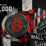 Bitcoin price holds near $78,000 after strongest weekly rally in three years with Wall Street buildings and upward trend arrow.