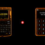 Two Coldcard hardware cryptocurrency wallets with illuminated orange casing on a black background.