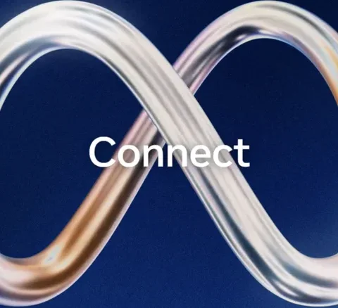 Meta Connect 2026 logo with a metallic infinity symbol on a dark blue background